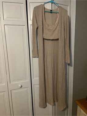 Women’s Windsor 2 Piece Beige/Tan Knit Cropped Tank & Long Sleeve Maxi Cardigan